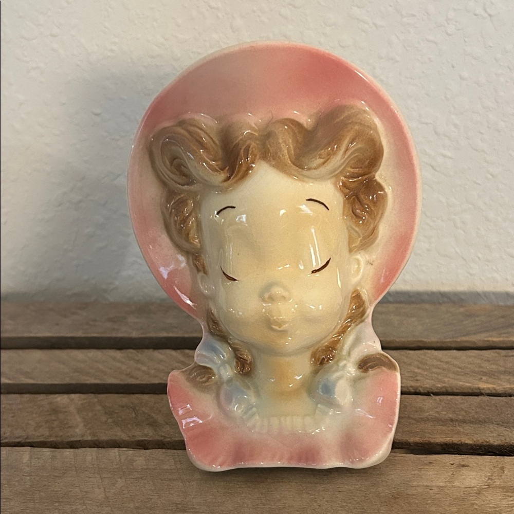 Pink Ceramic Girl Bust Decorative Figurine
